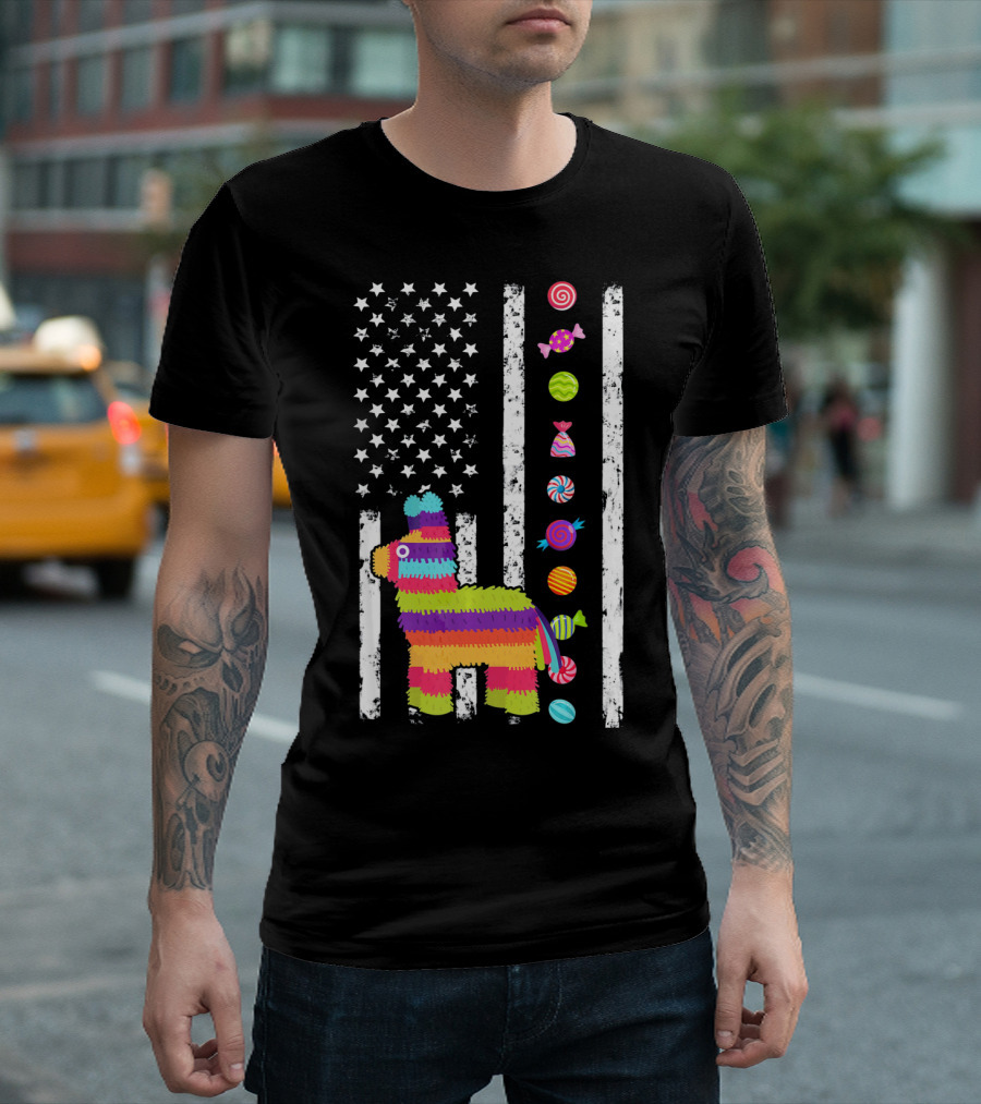 Cinco de Mayo Tacosaurus Piñata Candy Stars Stripes T-Shirt