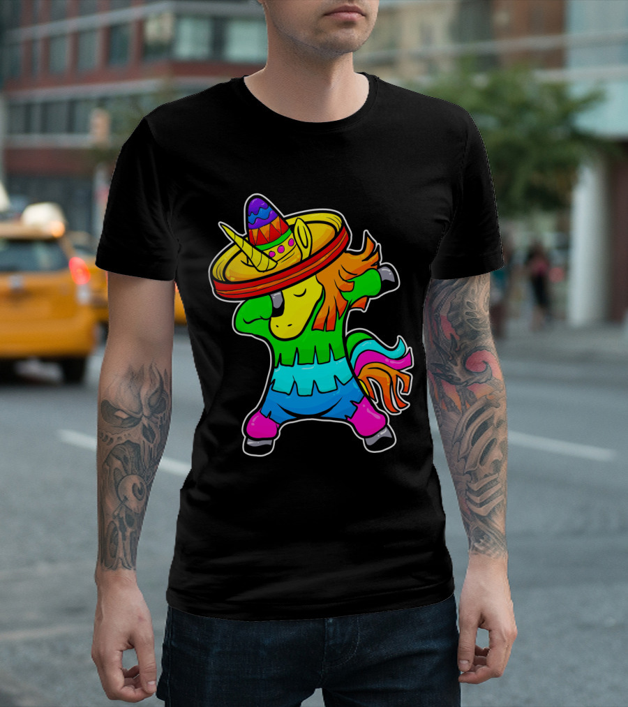 Cinco de Mayo Rainbow Sombrero Dabbing Unicorn T-Shirt