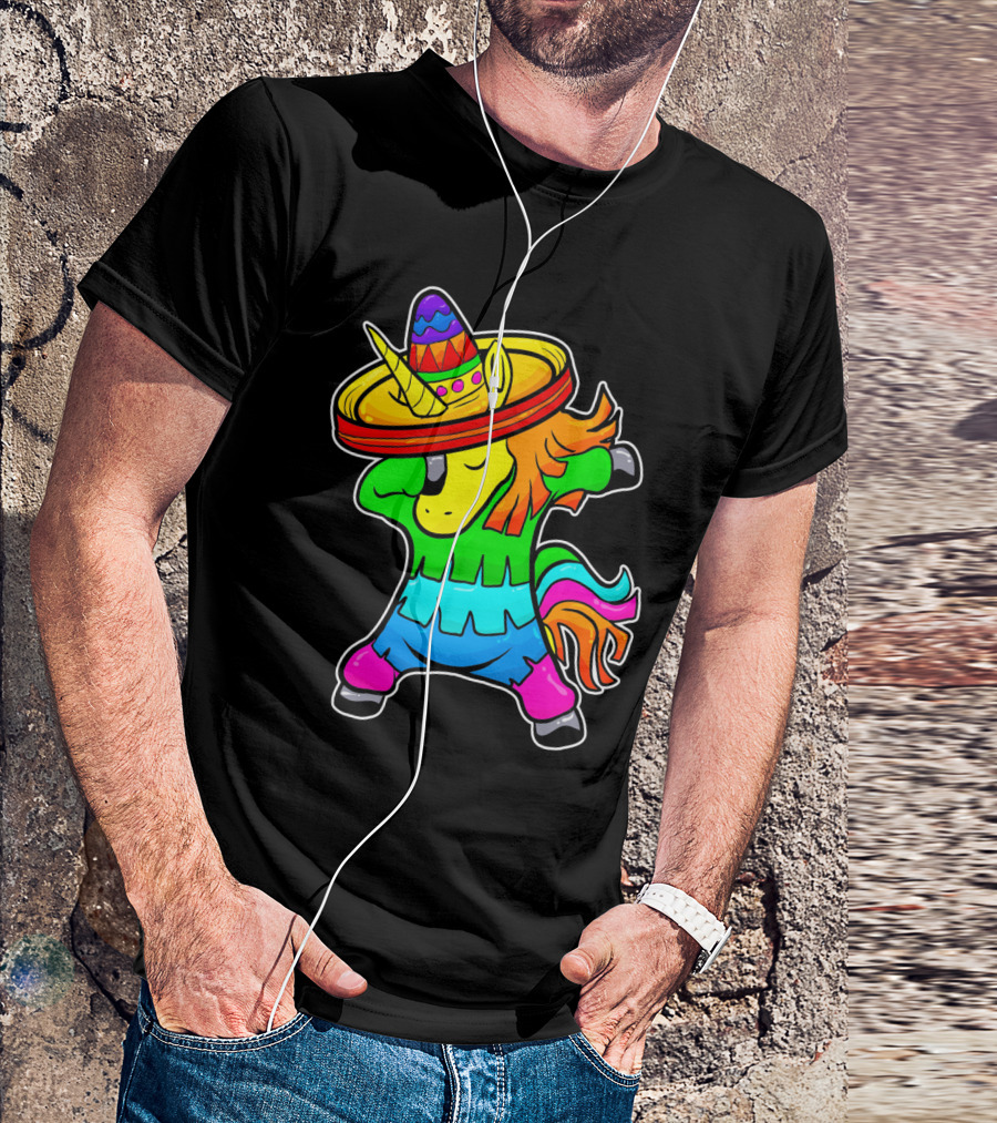 Cinco De Mayo Rainbow Sombrero Dabbing Unicorn T-Shirt