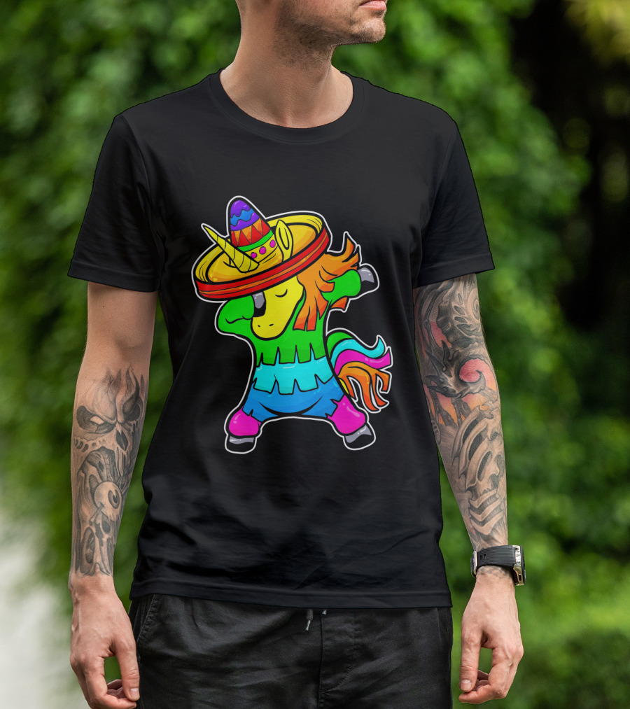Cinco De Mayo Rainbow Sombrero Dabbing Unicorn T-Shirt