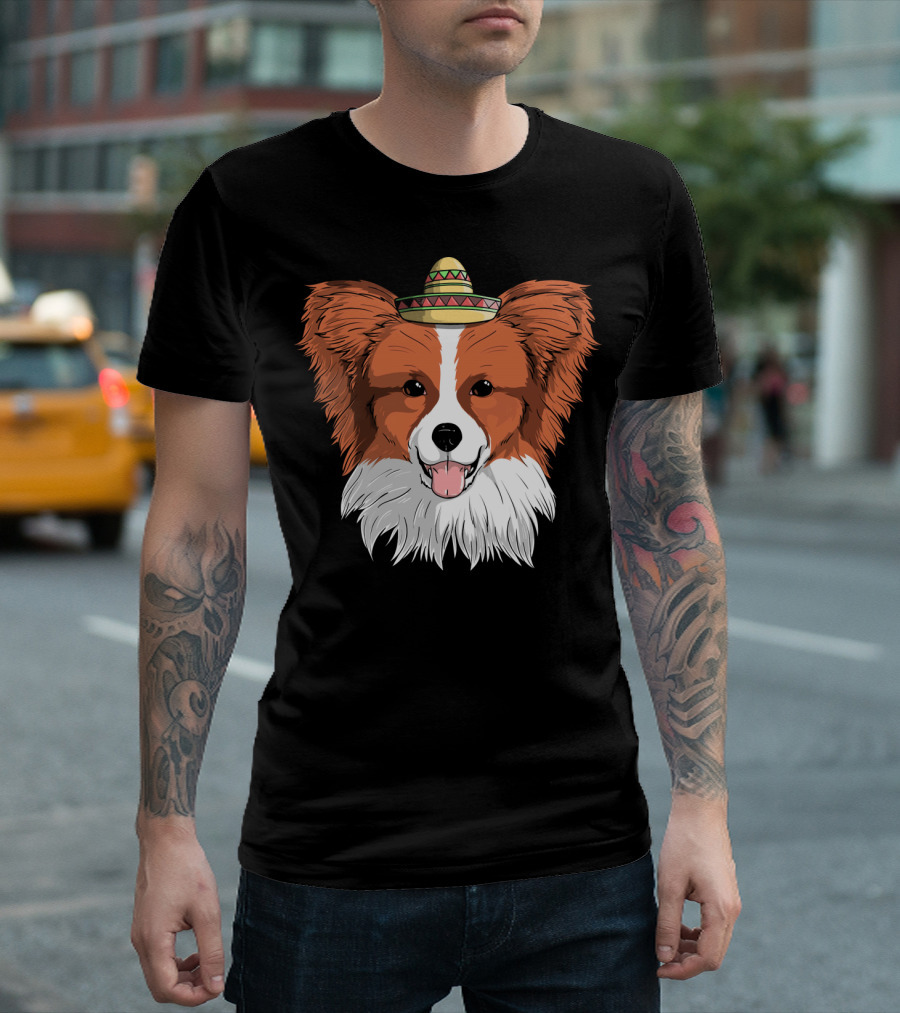 Papillon Dog Sombrero Fiesta Cinco De Mayo T-Shirt