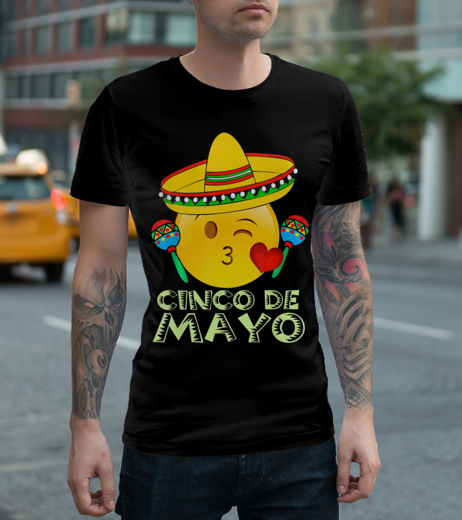 Cinco De Mayo Emoji Sombrero Maracas Kids Women Kisses T-Shirt