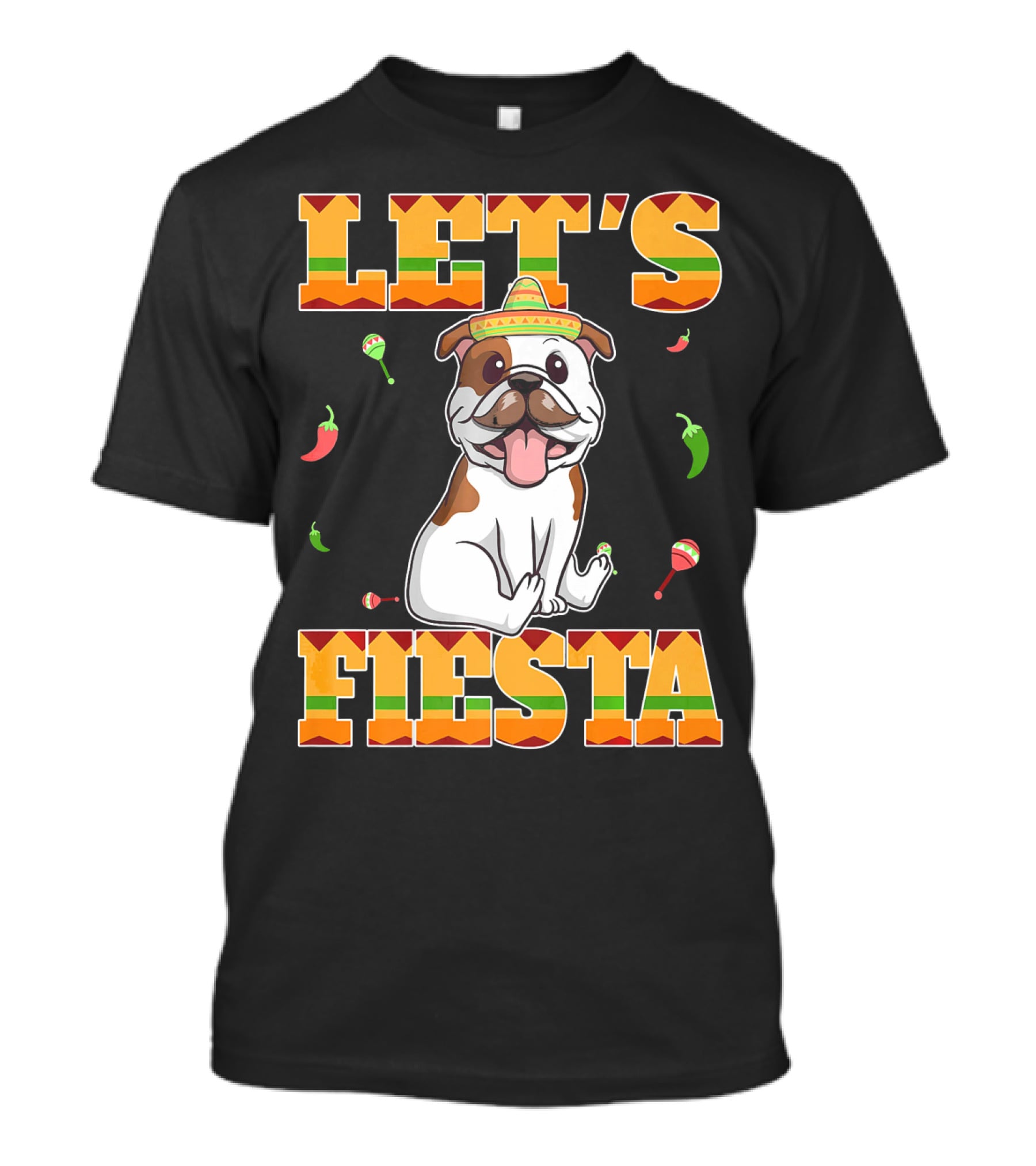 Let's Fiesta Bulldog Cinco De Mayo Sombrero Peppers T-Shirt