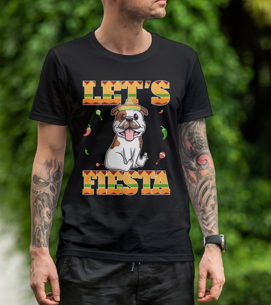 Let's Fiesta Bulldog Cinco De Mayo Sombrero Peppers T-Shirt