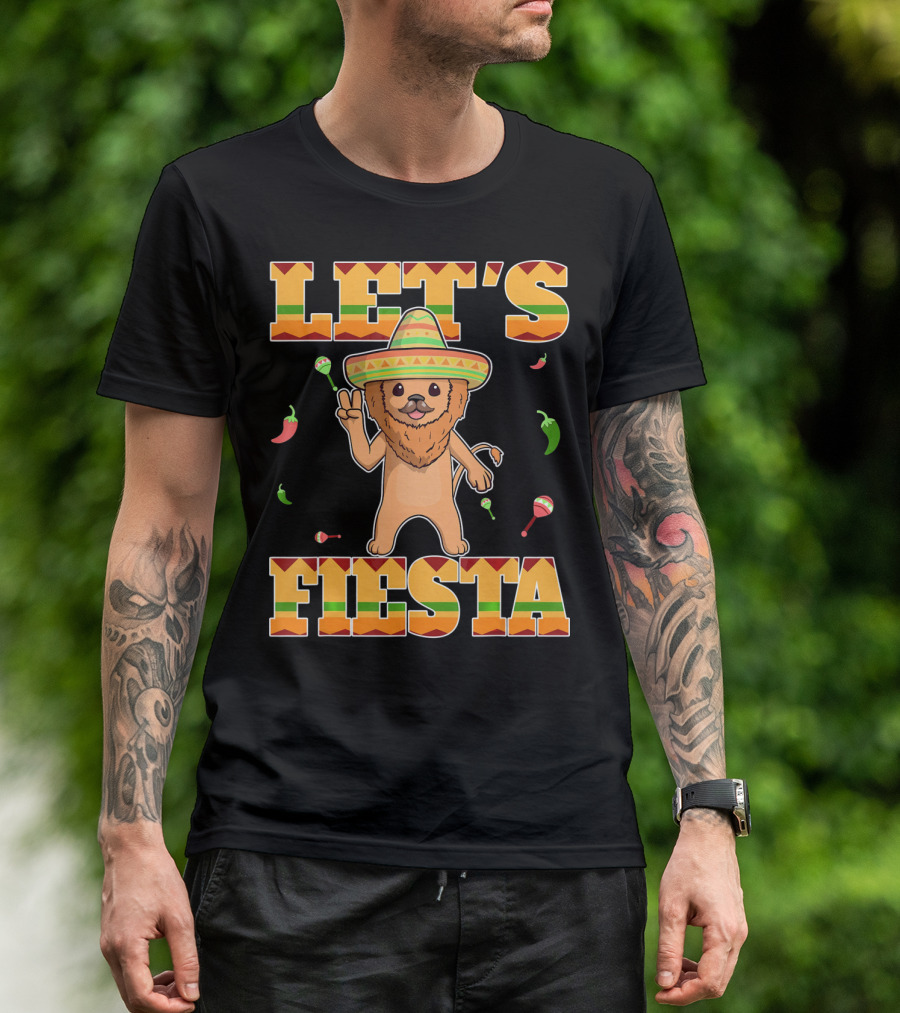 Let's Fiesta Lion Sombrero Peppers Maracas Mexican Cinco De Mayo T-Shirt