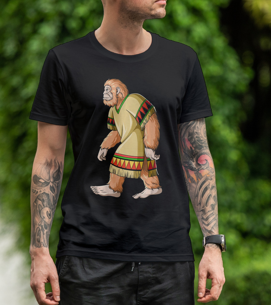 Bigfoot Sasquatch In Mexican Poncho Cultural Attire T-Shirt