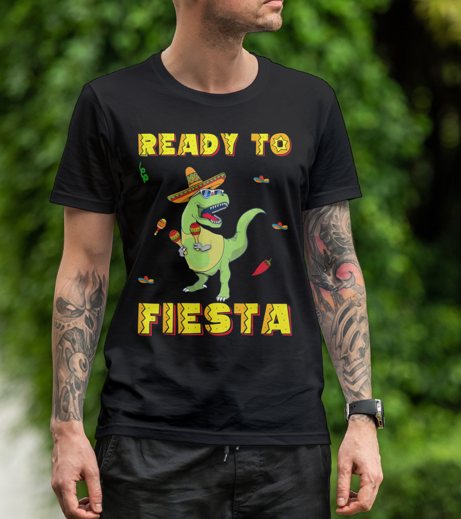 Ready To Fiesta Dinosaur Sombrero Maracas Cinco De Mayo T-Shirt