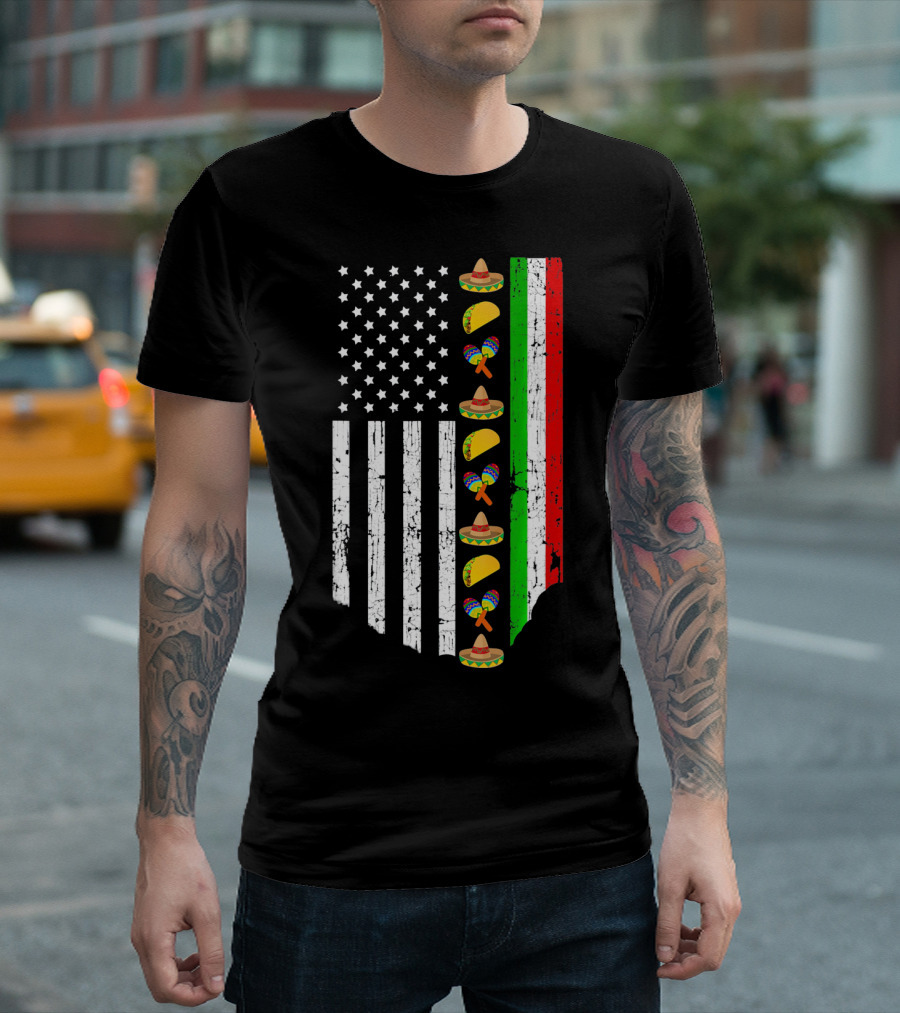 American Flag Tacos Sombrero Maracas Cinco De Mayo T-Shirt