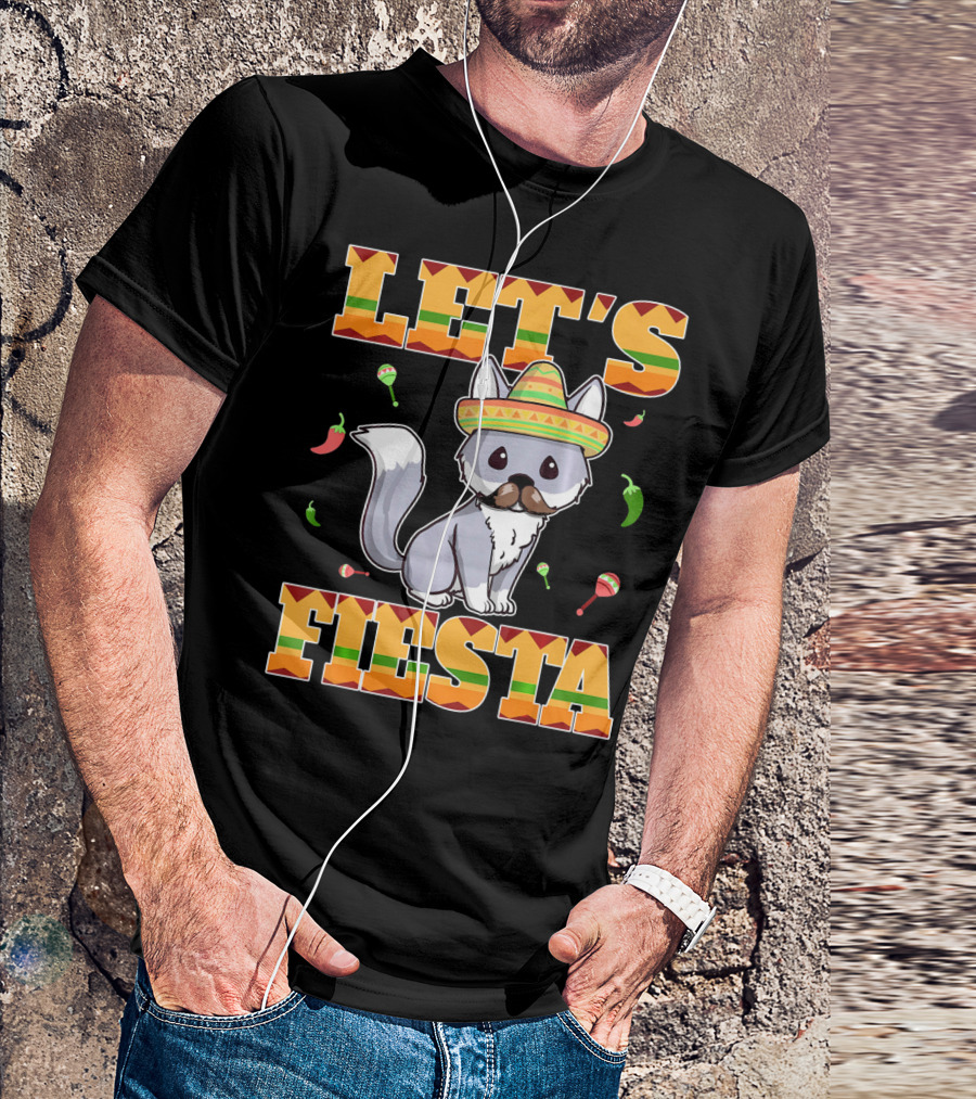 Let's Fiesta Kitty Cat Cinco De Mayo Mexi Sombrero Peppers Maracas T-Shirt