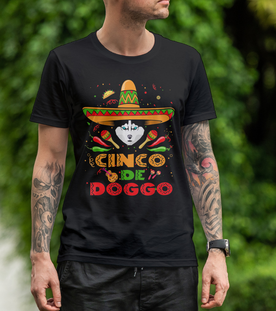 Cinco De Doggo Siberian Husky Sombrero Celebration Fiesta Elements T-Shirt