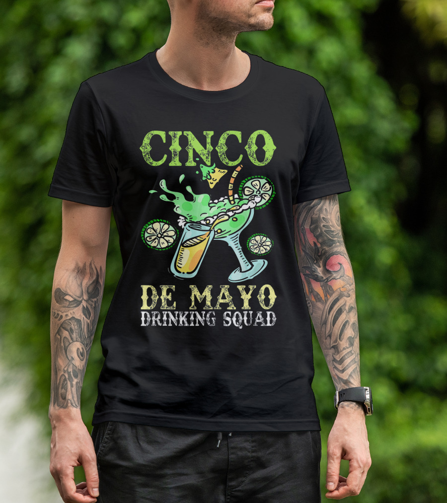 Cinco De Mayo Drinking Squad Celebration With Margarita Elements T-Shirt