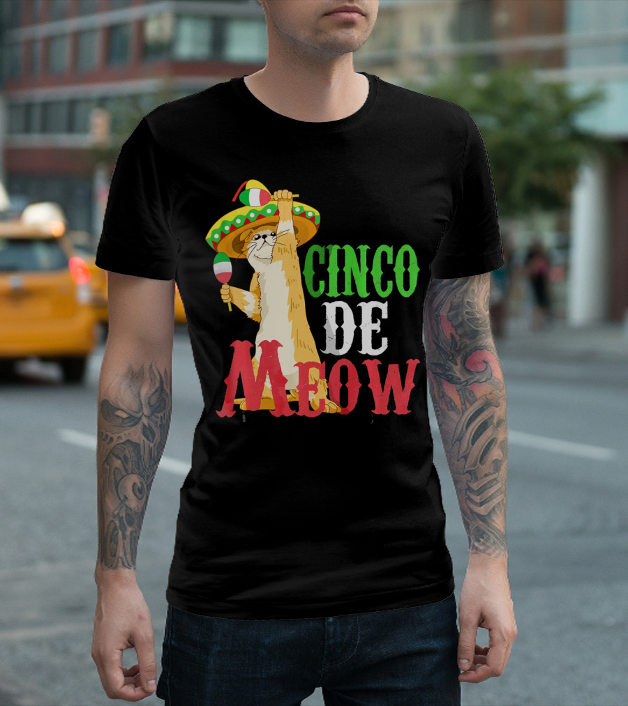 Cinco De Mayo Cinco De Meow Cat Sombrero Maracas T-Shirt
