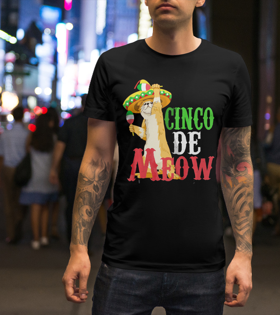 Cinco De Mayo Cinco De Meow Cat Sombrero Maracas T-Shirt