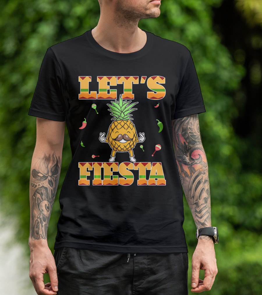 Let's Fiesta Pineapple Cinco De Mayo Mexi Peppers Maracas T-Shirt