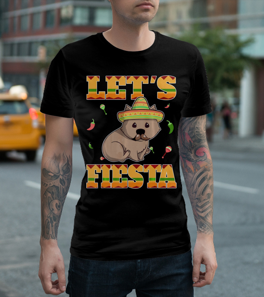 Let's Fiesta Wombat Wearing Sombrero Maracas Peppers Cinco De Mayo Mexican T-Shirt