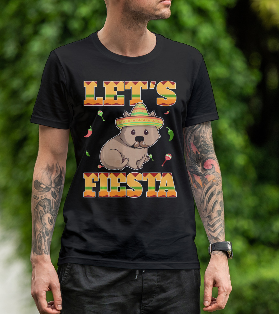 Let's Fiesta Wombat Wearing Sombrero Maracas Peppers Cinco De Mayo Mexican T-Shirt