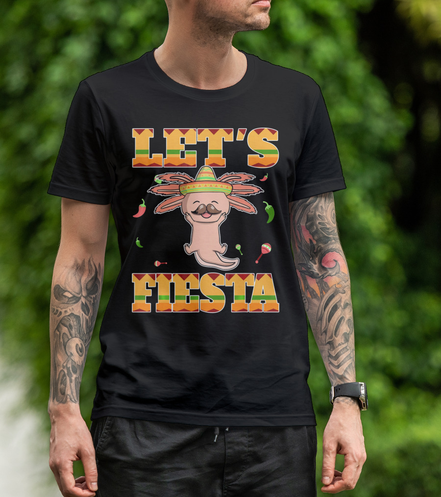 Let's Fiesta Axolotl Cinco De Mayo Mexica Sombrero Maracas Peppers T-Shirt