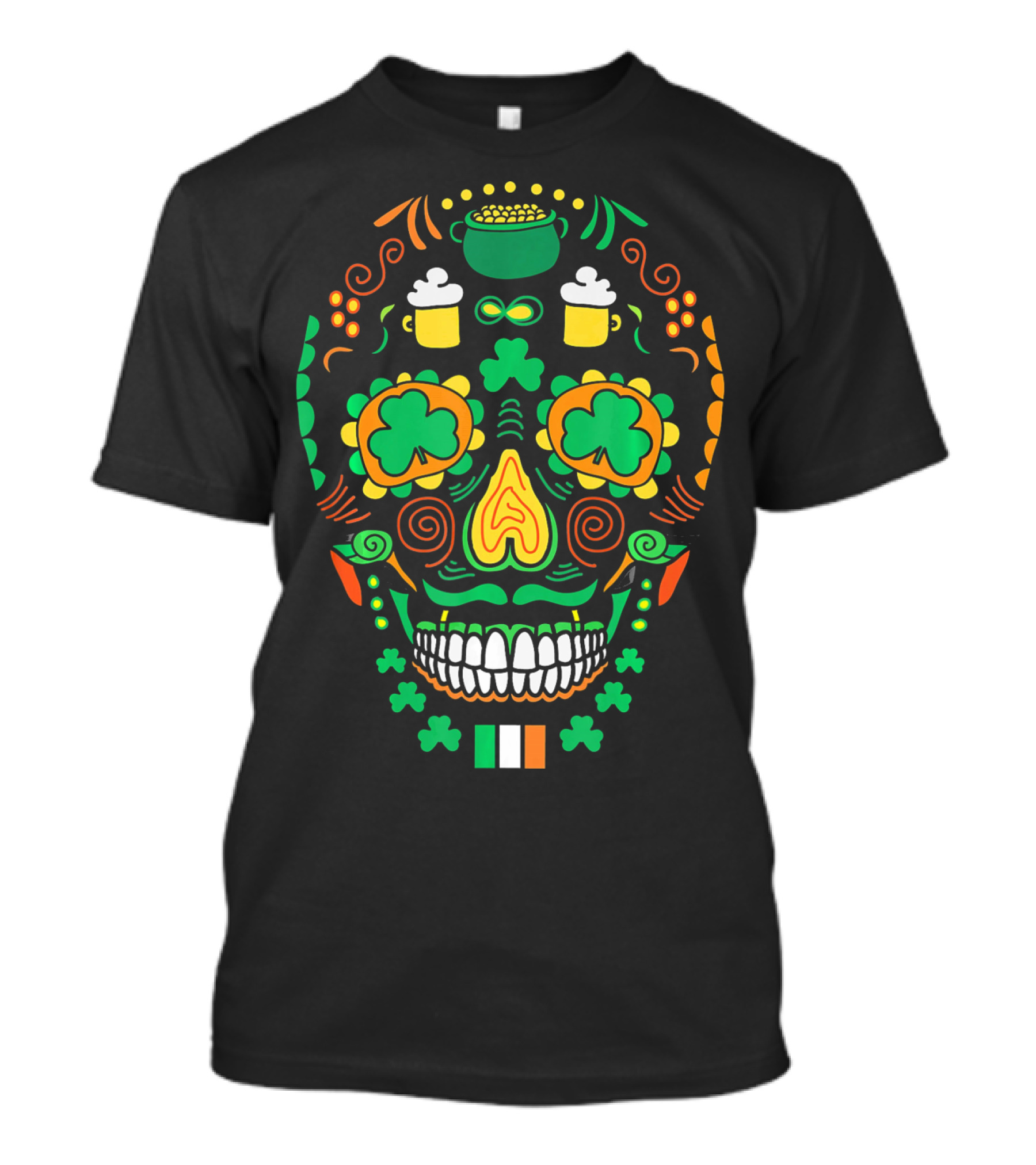 Shamrock Sugar Skull Irish Cinco De Mayo T-Shirt