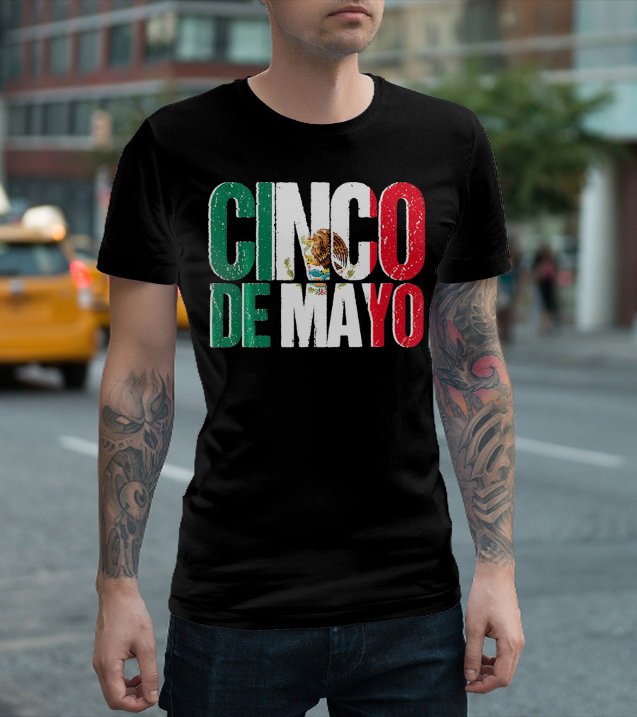 Cinco De Mayo Mexican Flag Colors With Eagle Emblem T-Shirt