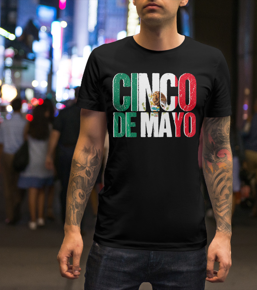 Cinco De Mayo Mexican Flag Colors With Eagle Emblem T-Shirt