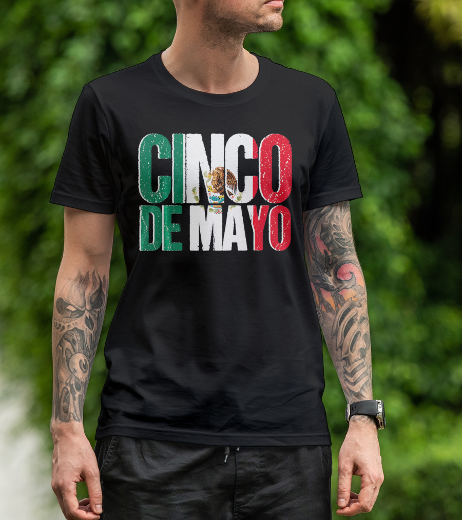 Cinco De Mayo Mexican Flag Colors With Eagle Emblem T-Shirt
