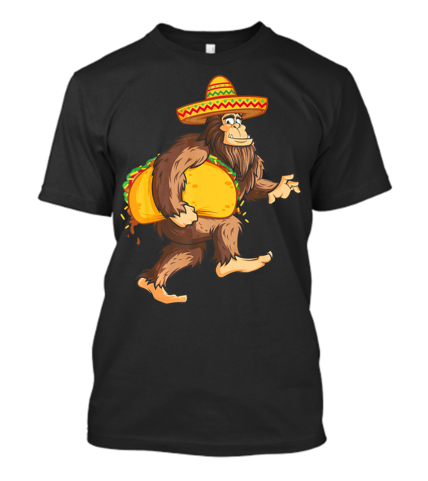 Bigfoot Celebrating Cinco De Mayo With Sombrero And Taco T-Shirt
