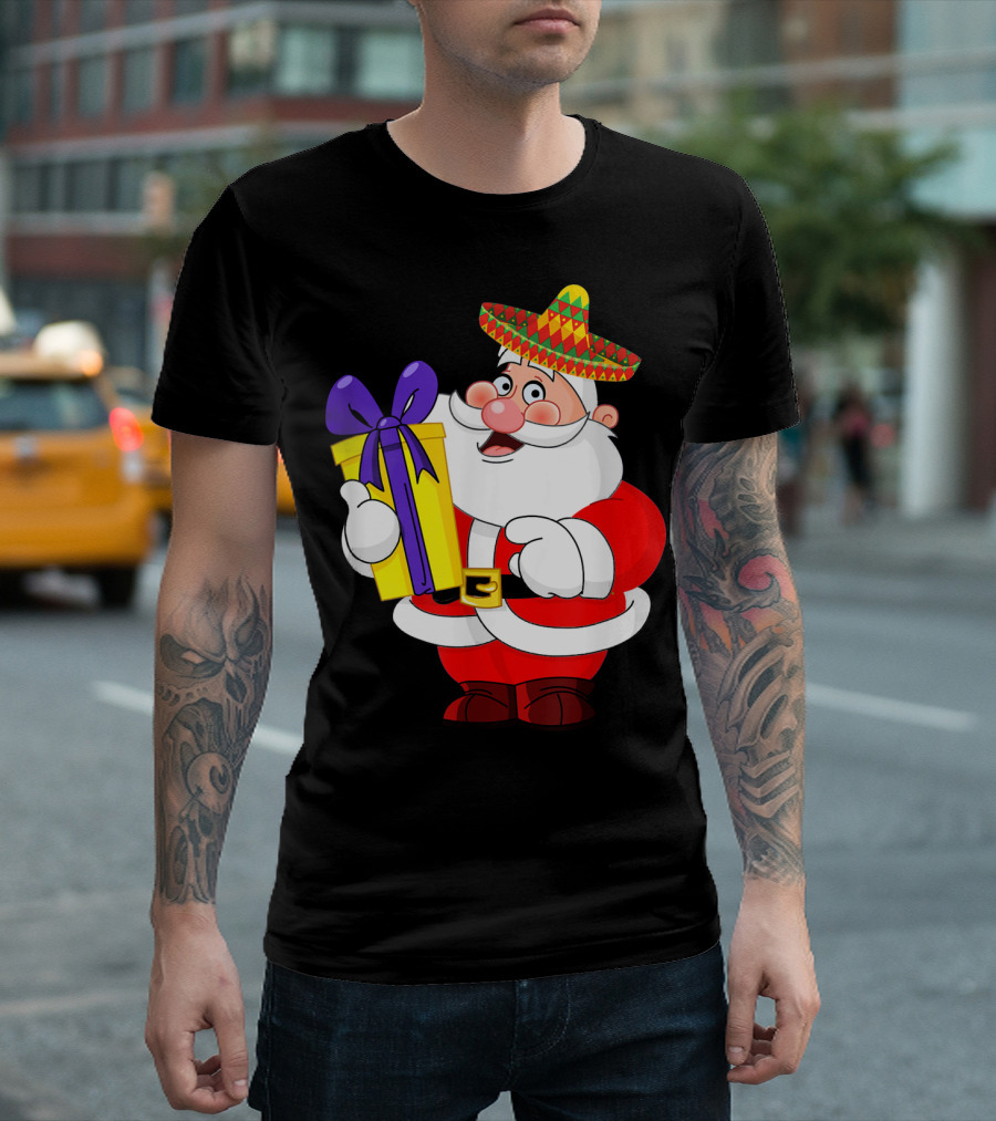 Cinco De Mayo Funny Sombrero Mexican Santa with Gift T-Shirt