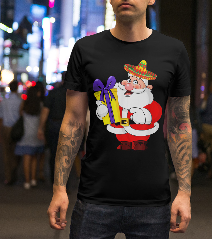 Cinco De Mayo Funny Sombrero Mexican Santa With Gift T-Shirt