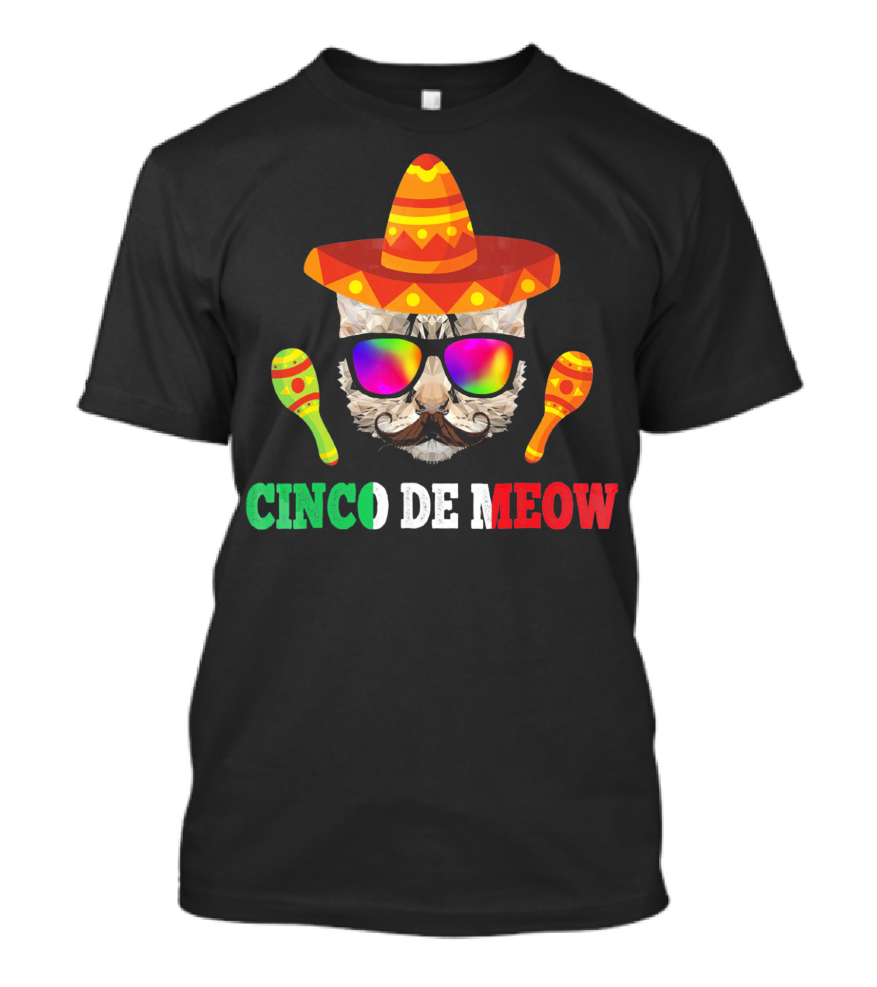 Cinco De Meow Cat Sombrero Maracas Funny T-Shirt