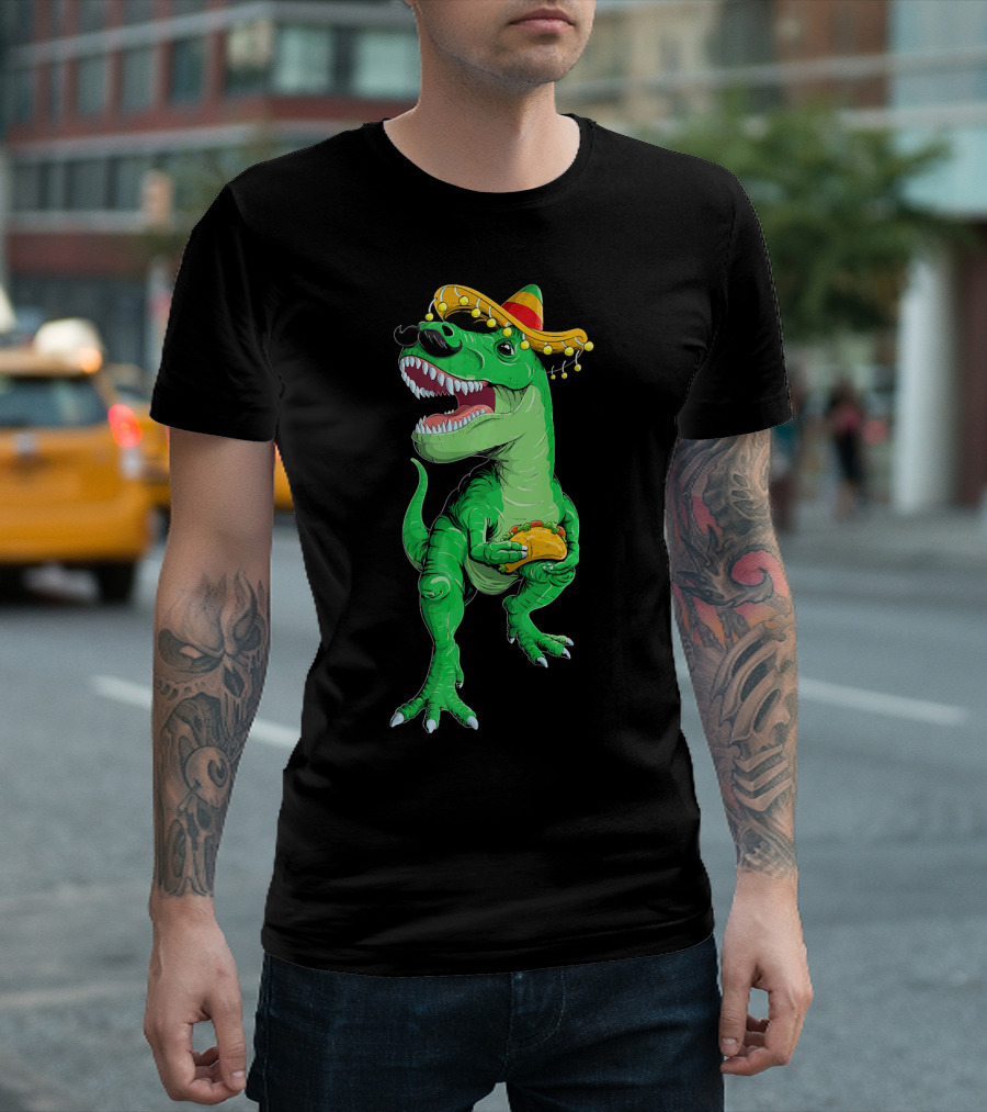 Cinco De Mayo Dinosaur Rex with Taco and Sombrero T-Shirt