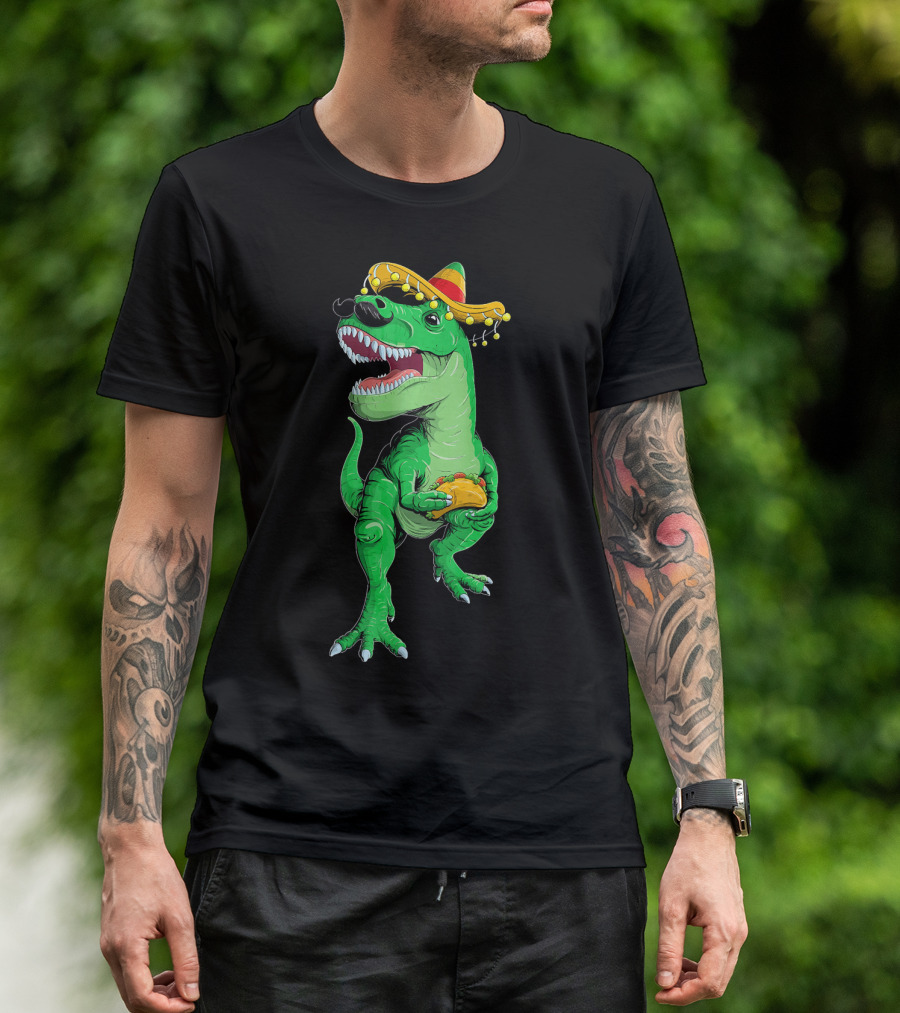 Cinco De Mayo Dinosaur Rex With Taco And Sombrero T-Shirt