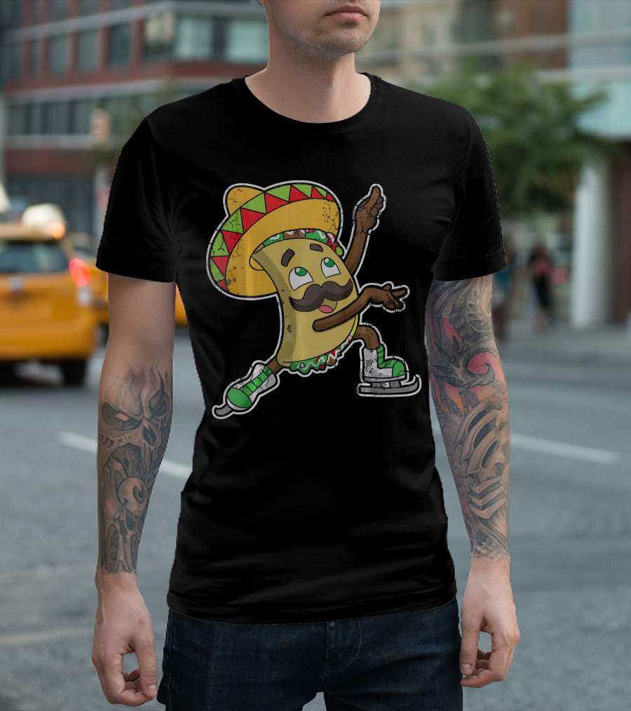 Taco Ice Skating Sombrero Cinco de Mayo T-Shirt