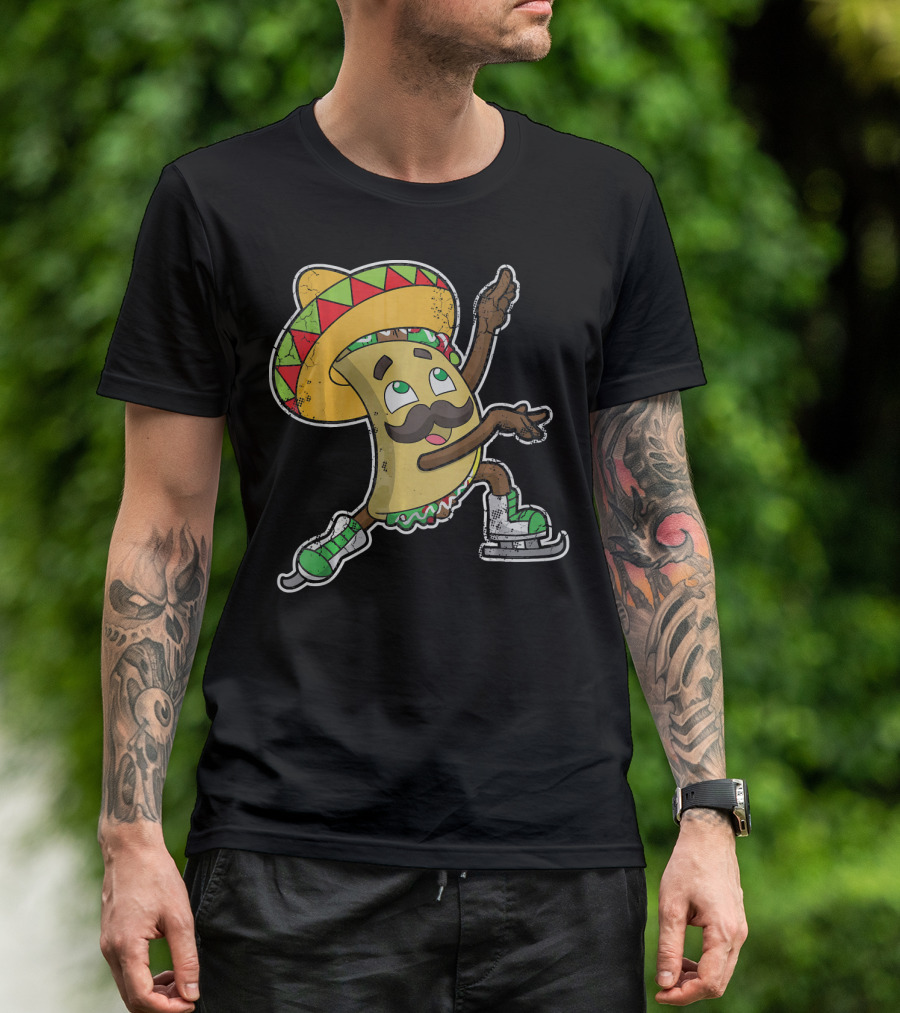 Taco Ice Skating Sombrero Cinco De Mayo T-Shirt