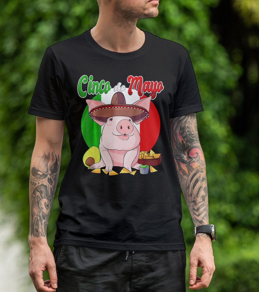 Cinco De Mayo Pig Sombrero Nachos Avocado Fiesta T-Shirt