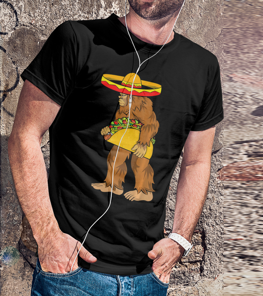 Bigfoot Carrying Taco Sombrero Cinco De Mayo T-Shirt