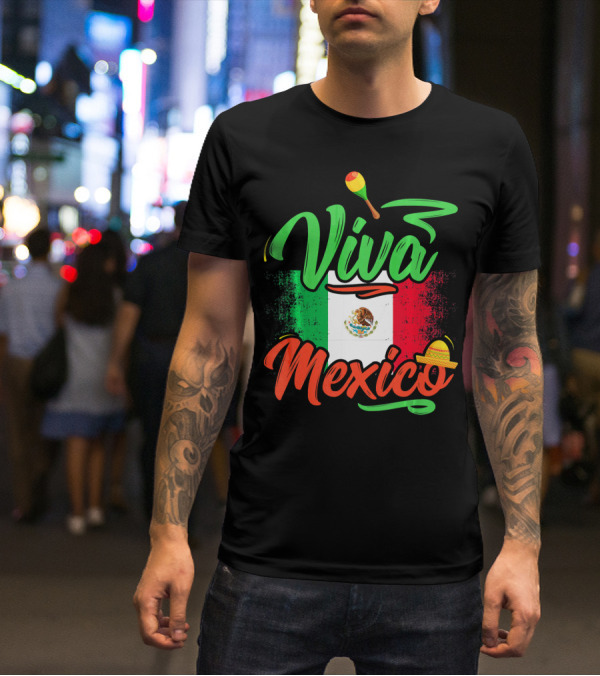 Viva Mexico Mexican Flag With Sombrero And Maraca Cinco De Mayo T-Shirt