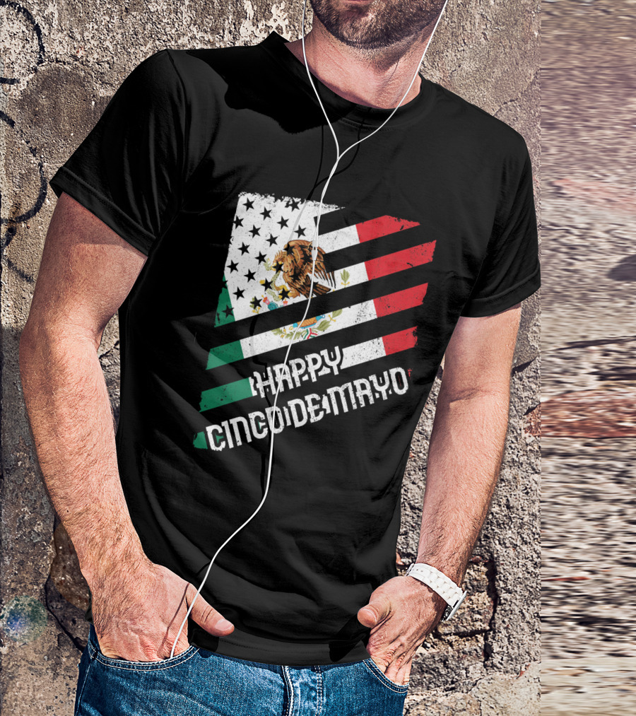 Cinco De Mayo Happy Mexico US Flag Eagle Stripes T-Shirt