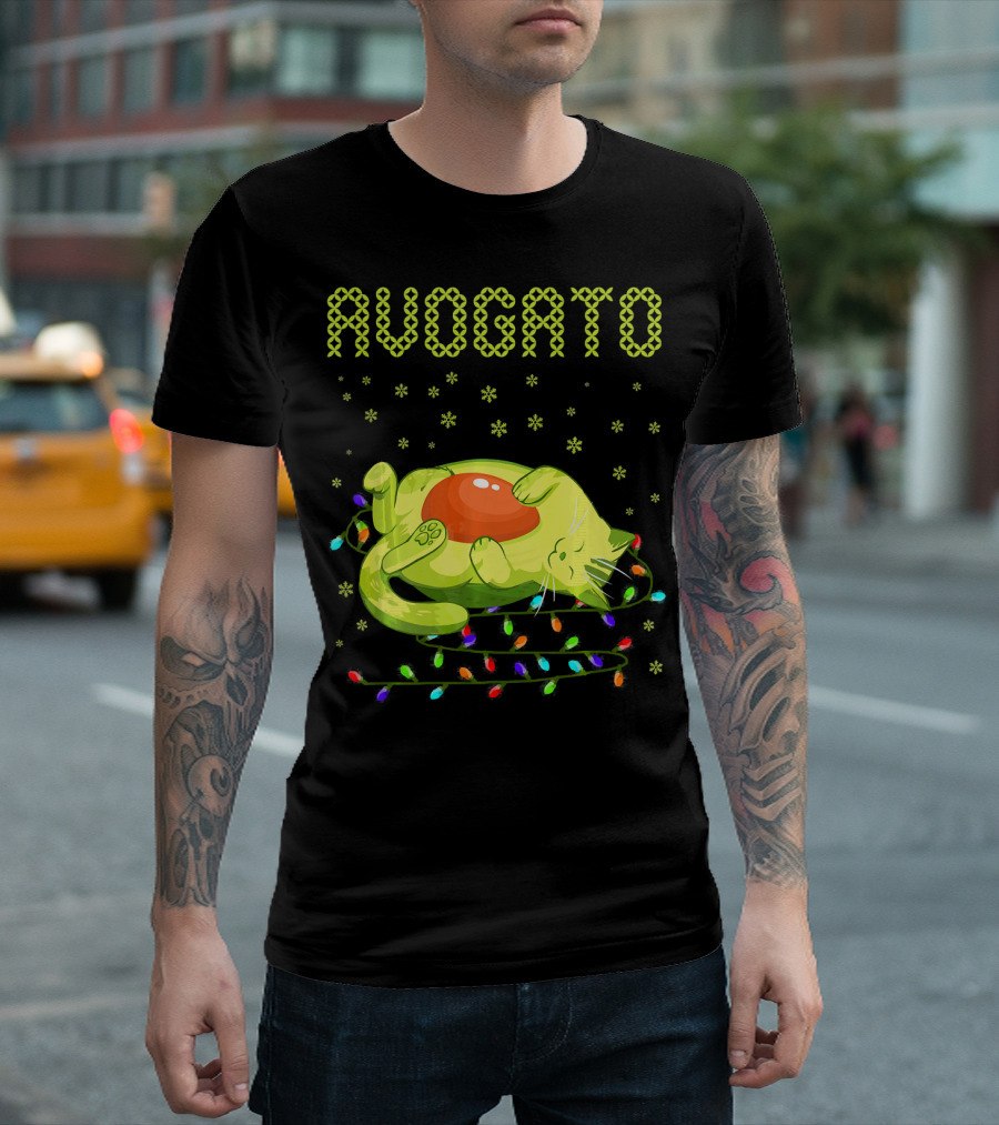 Avogato Cat with Colorful Lights Funny Cinco De Mayo Meow T-Shirt