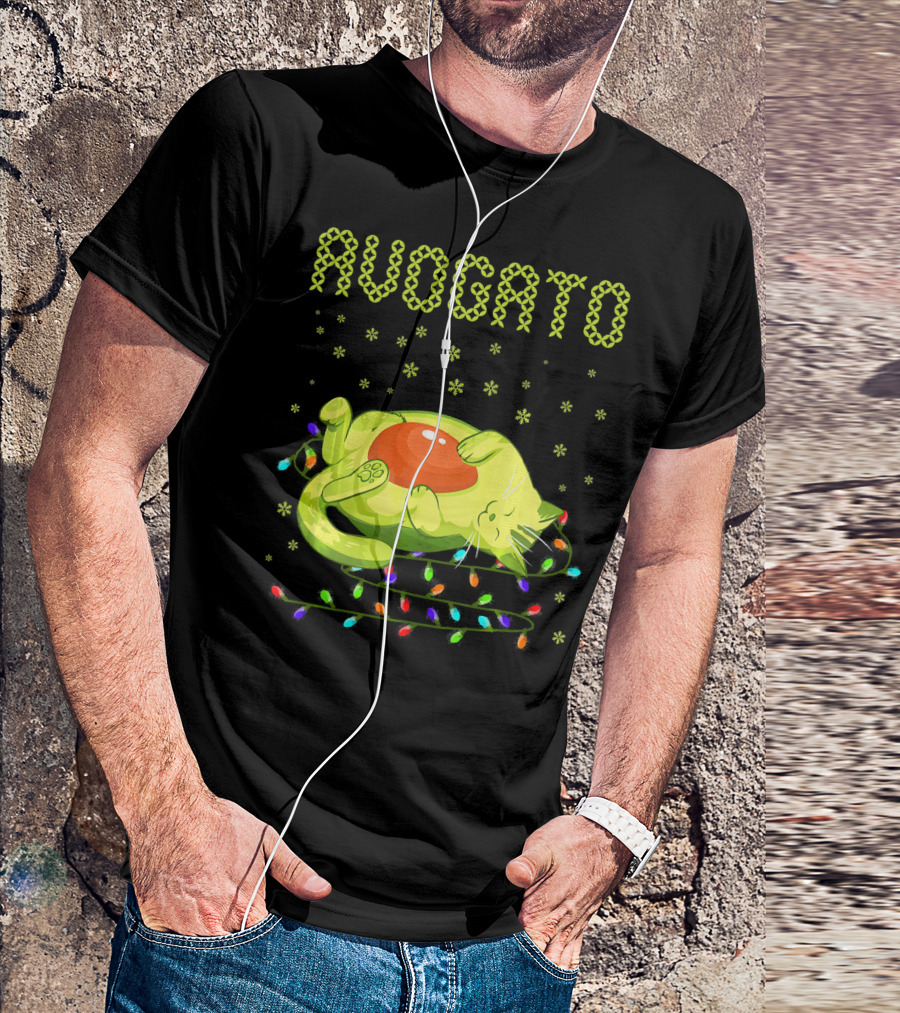Avogato Cat With Colorful Lights Funny Cinco De Mayo Meow T-Shirt