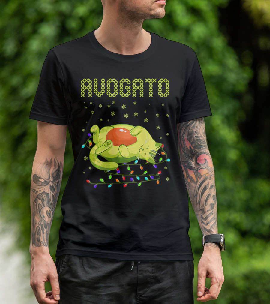 Avogato Cat With Colorful Lights Funny Cinco De Mayo Meow T-Shirt