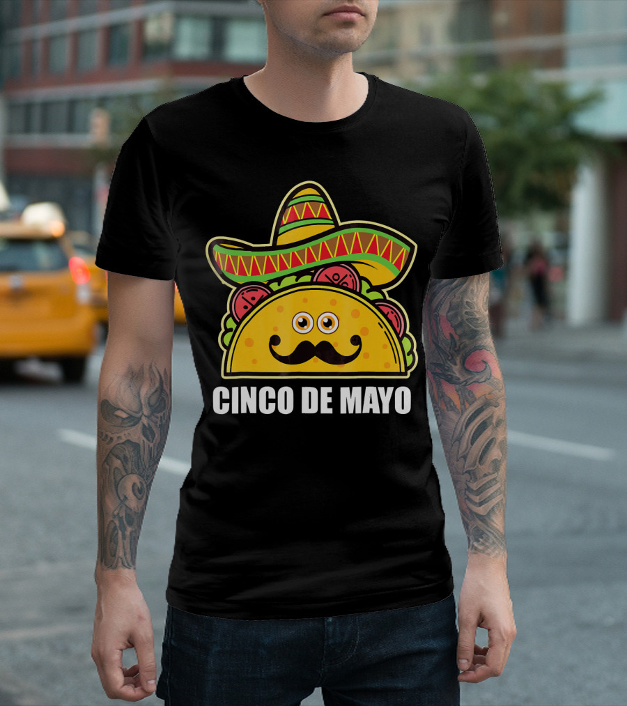 Cinco De Mayo Sombrero Taco with Eyes and Mustache T-Shirt