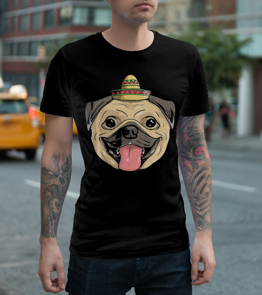 Fiesta Pug Dog Sombrero Cinco De Mayo T-Shirt