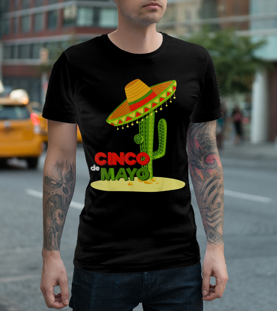 Fiesta Cinco De Mayo Cactus With Sombrero T-Shirt
