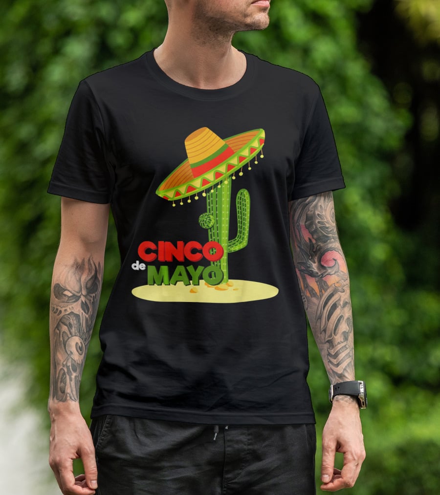 Fiesta Cinco De Mayo Cactus With Sombrero T-Shirt