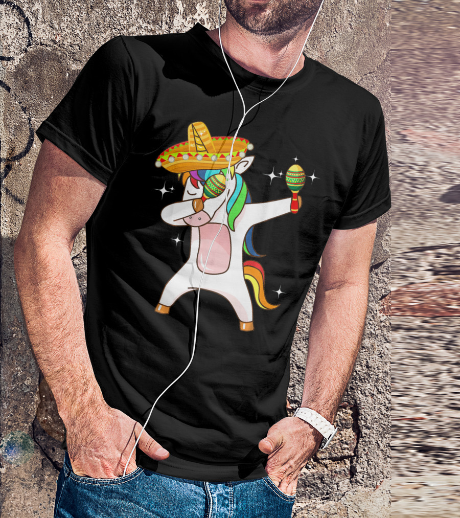 Dabbing Unicorn Sombrero Maracas Cinco De Mayo T-Shirt