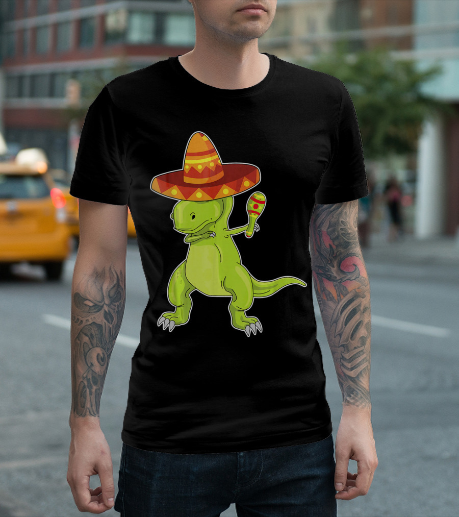 Cinco De Mayo Dinosaur Funny Mexican Sombrero Maracas T-Shirt