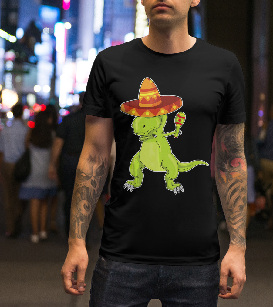 Cinco De Mayo Dinosaur Funny Mexican Sombrero Maracas T-Shirt