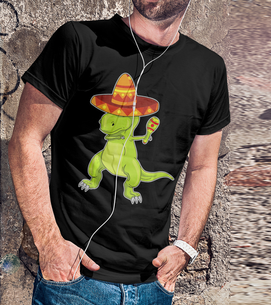 Cinco De Mayo Dinosaur Funny Mexican Sombrero Maracas T-Shirt