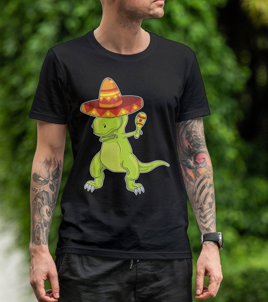 Cinco De Mayo Dinosaur Funny Mexican Sombrero Maracas T-Shirt