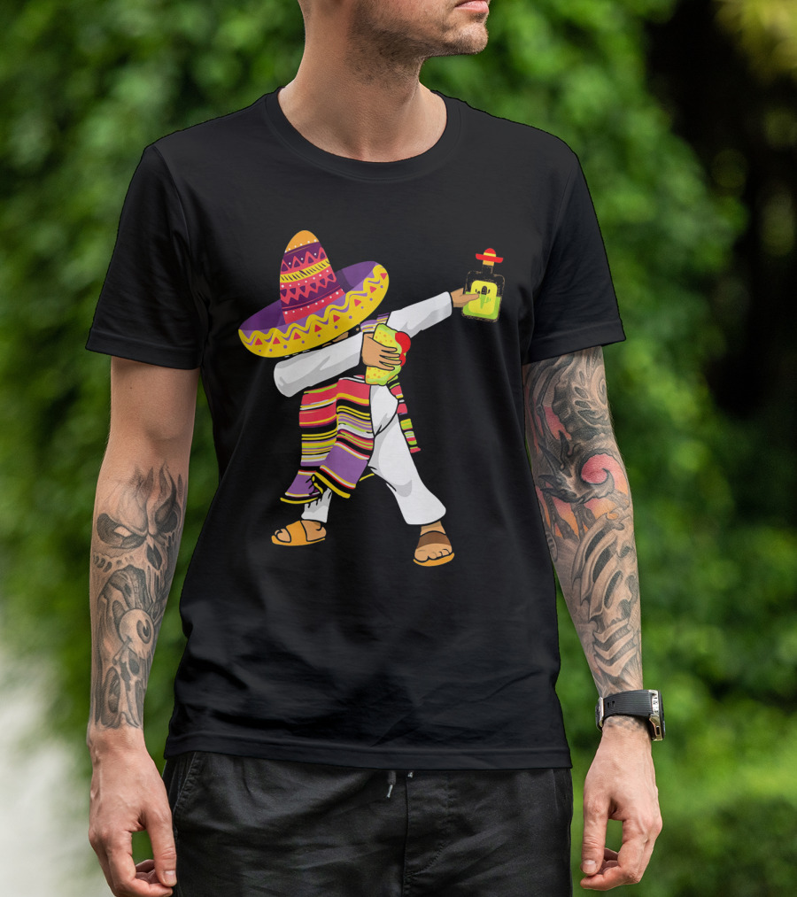 Mexican Poncho Dabbing Sombrero Cinco De Mayo Tequila T-Shirt